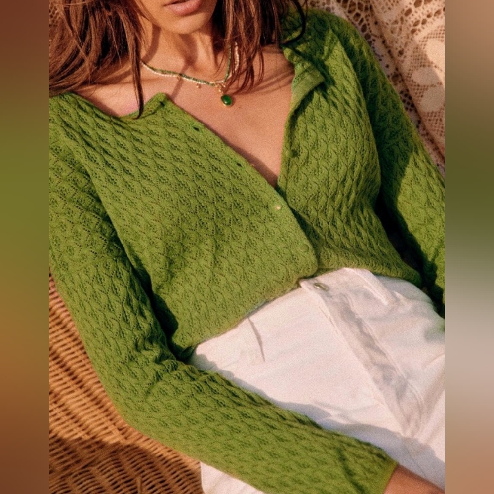 NWOT Sezane Adela Cardigan In Bright Green